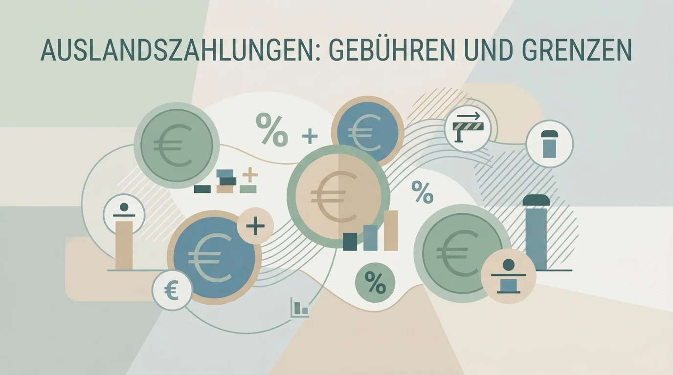 Symbolische Darstellung von Euro-Münzen mit Gebührensymbolen als Bild für Kosten und Limits bei Offshore-Zahlungen