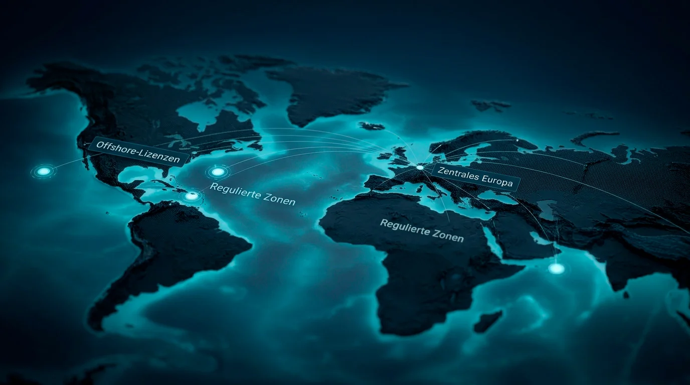 Schematische Darstellung verschiedener ausländischer Lizenz-Jurisdiktionen für Offshore-Glücksspielanbieter