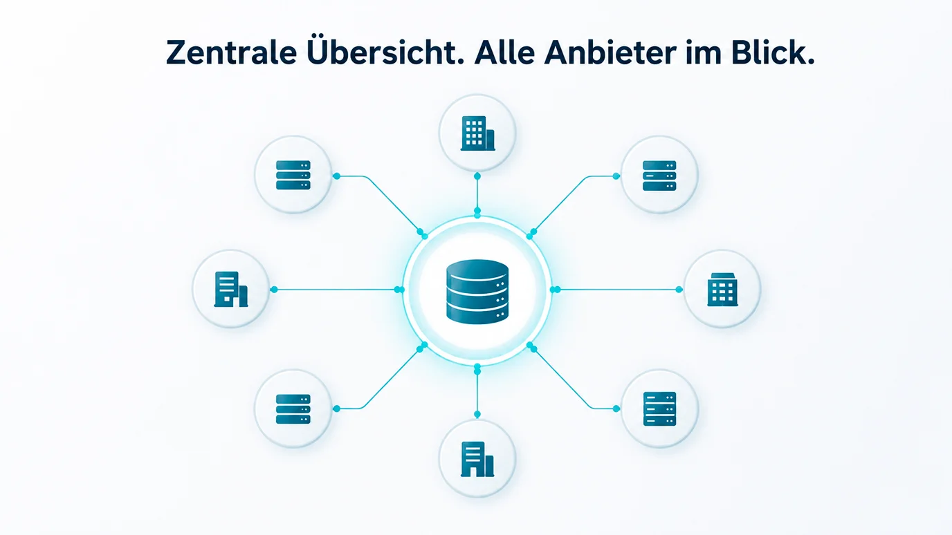 Diagramm einer zentralen Datei, die Einzahlungen über mehrere Anbieter hinweg zusammenführt