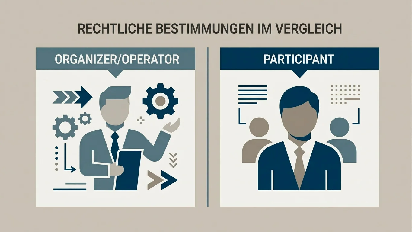 Schematische Gegenüberstellung von Paragraf 284 und 285 StGB für Veranstalter und Teilnehmer
