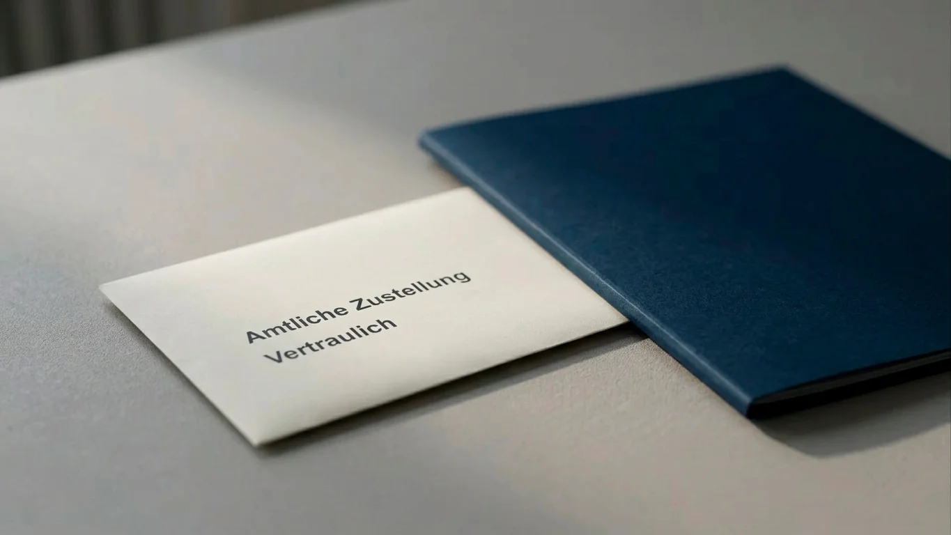 Behördlicher Briefumschlag und Aktenmappe als Sinnbild für ein mögliches Ermittlungsverfahren